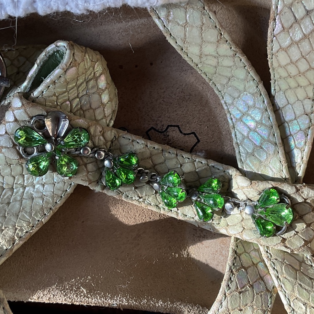 Birkenstock Pale green shimmer Snake-Print Slide Sandals with Green Gem Accents - Picture 10 of 10